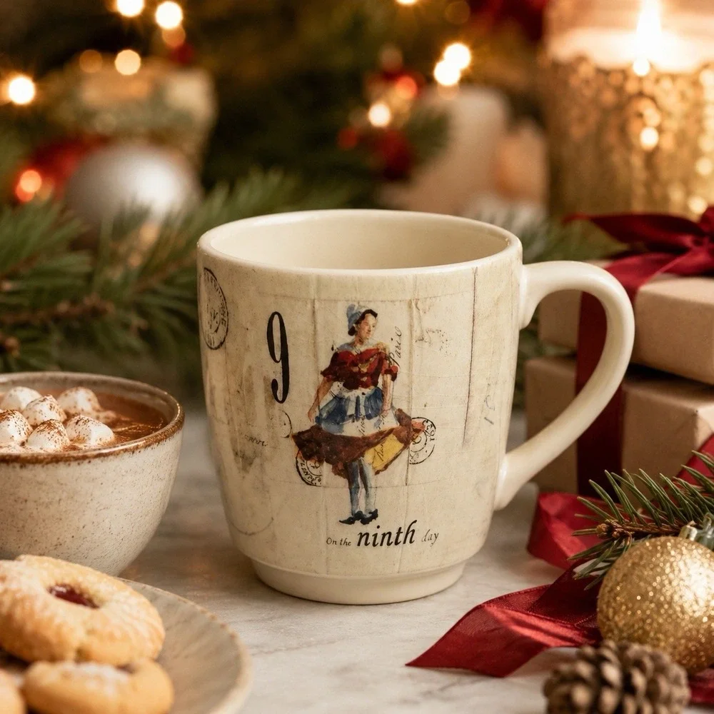 Williams Sonoma 12 Days of‎ Christmas Coffee Tea Mug Cup Day 9/ 10 Ladies Lords